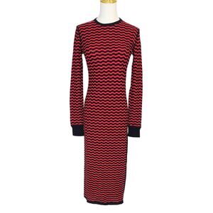 Marc Jacobs Zigzag Stripe Sweater Dress Red/Black Crew Neck Midi Length Size S/P